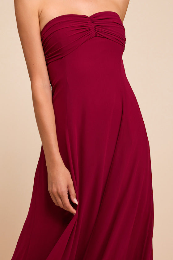 Kamalia Wine Red Strapless Maxi Dress