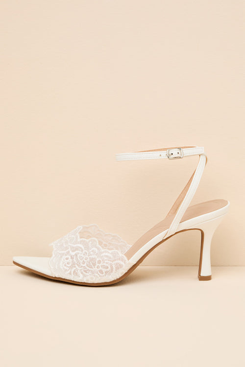 Regatta White Lace Ankle Strap High Heel Sandals