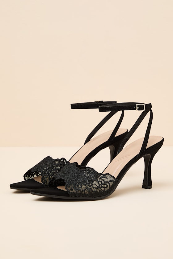Regatta Black Lace Ankle Strap High Heel Sandals
