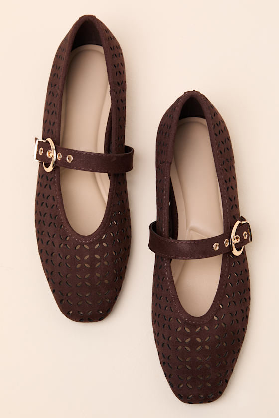 Nanette Brown Eyelet Buckle Ballet Flats