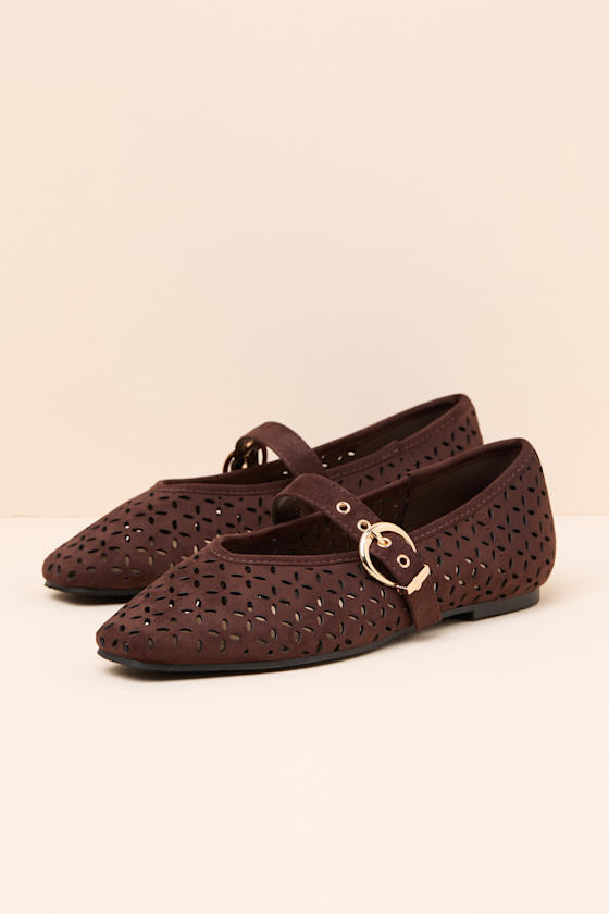Nanette Brown Eyelet Buckle Ballet Flats