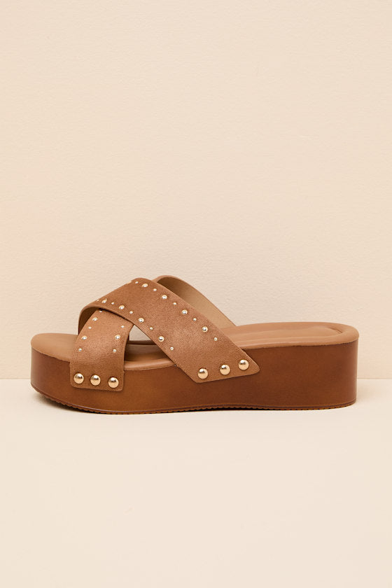 Loma Brown Studded Platform Slide Sandals