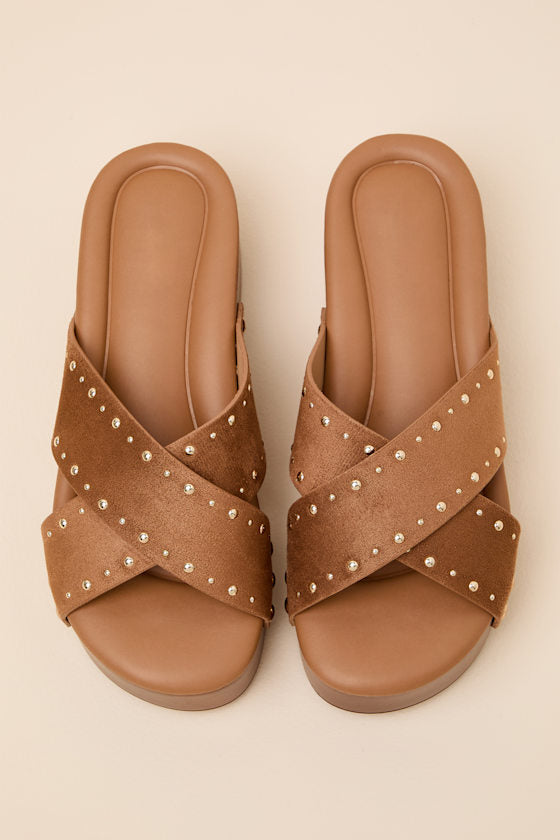 Loma Brown Studded Platform Slide Sandals