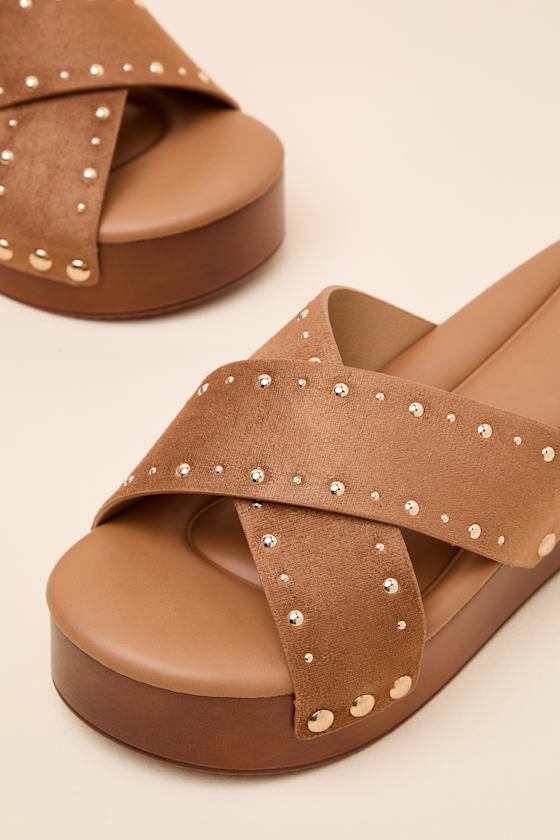 Loma Brown Studded Platform Slide Sandals