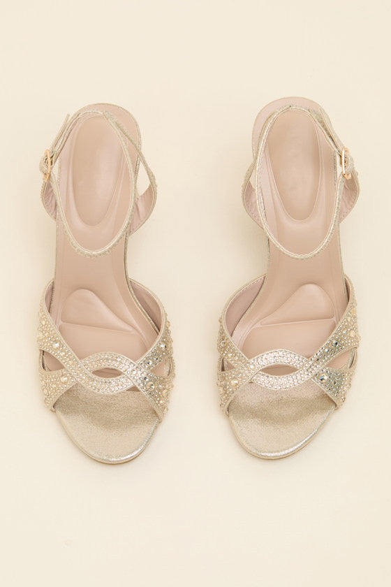 Olamide Gold Rhinestone High Heel Ankle Strap Sandals