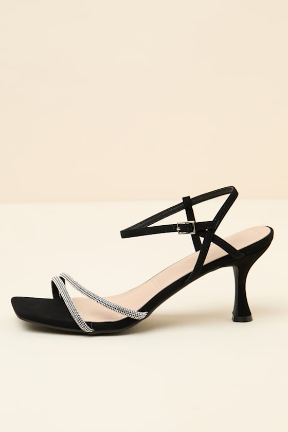 Aldena Black Rhinestone High Heel Sandals