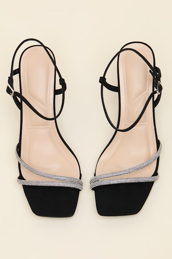 Aldena Black Rhinestone High Heel Sandals