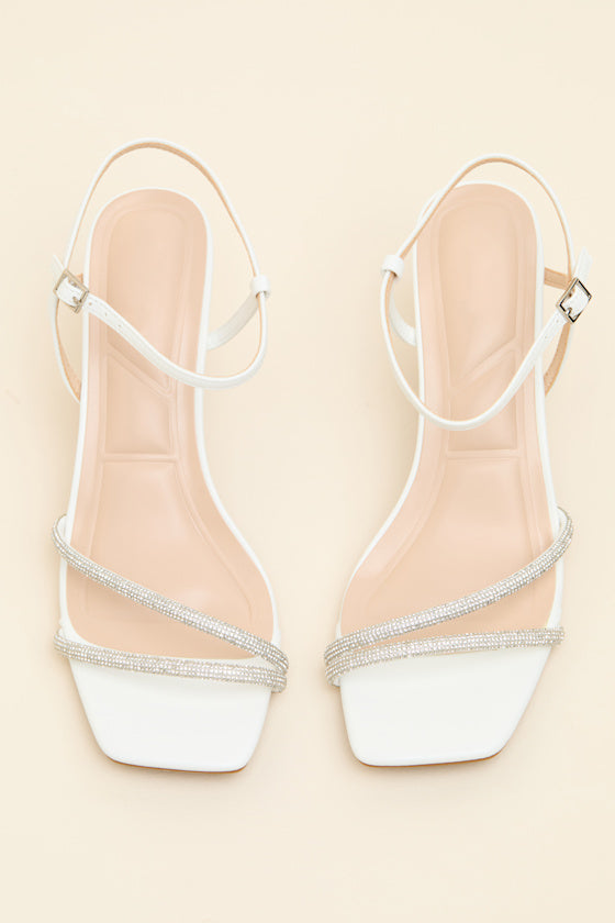 Aldena White Rhinestone High Heel Sandals