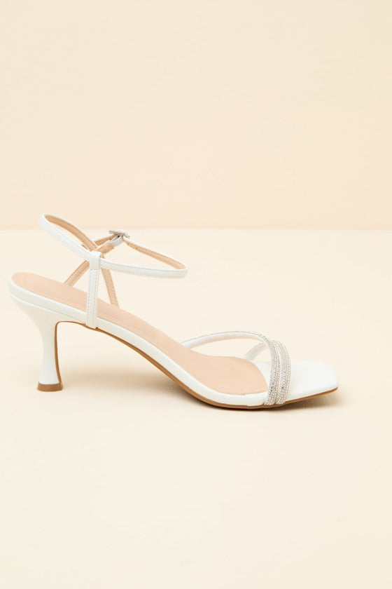 Aldena White Rhinestone High Heel Sandals