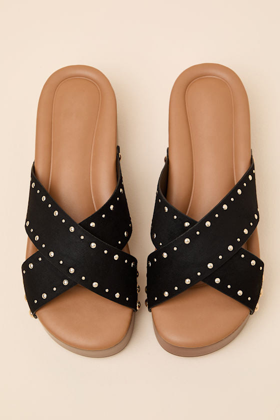 Loma Black Studded Platform Slide Sandals