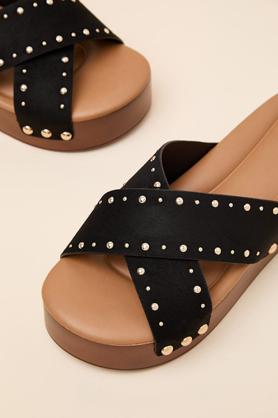 Loma Black Studded Platform Slide Sandals