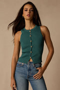 Conceptually Chic Teal Ribbed Knit Button-Front Tank Top