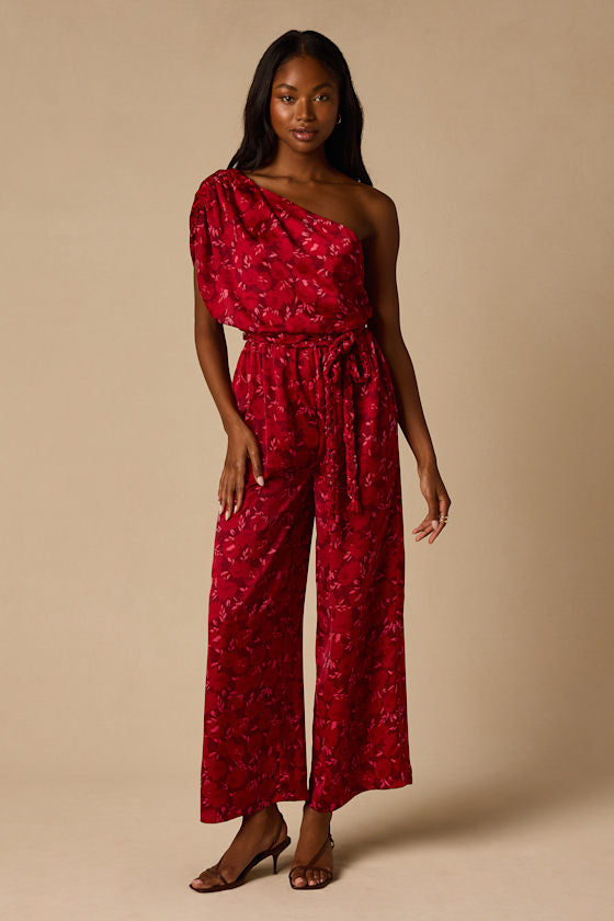 Diana Red Floral One-Shoulder Jumpsuit