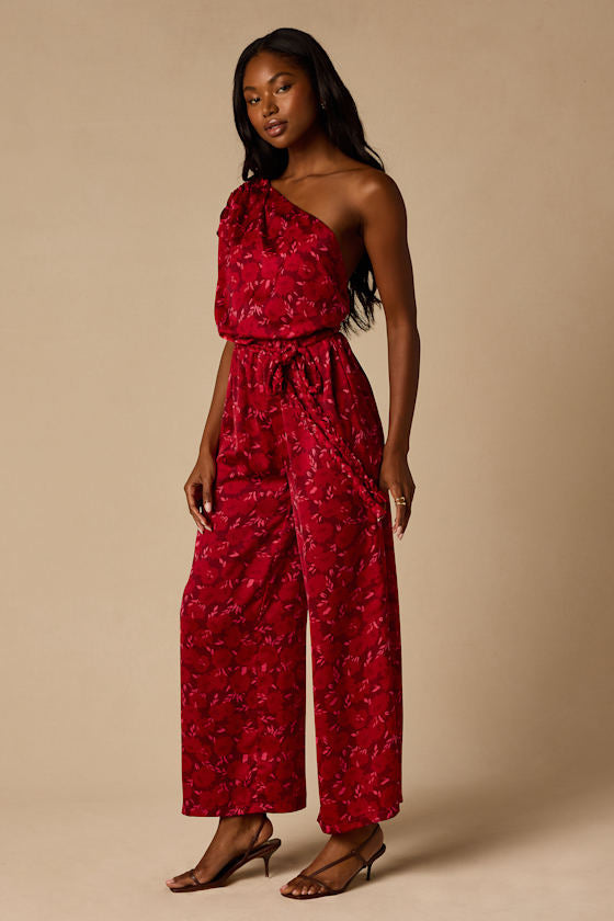 Diana Red Floral One-Shoulder Jumpsuit