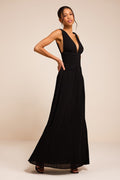 Kelina Black Pleated Drop Waist Maxi Dress