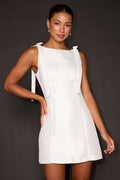 Kingsley White Satin Bow Shift Mini Dress
