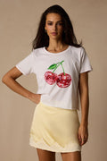 Disco Cherry White Cropped Graphic Tee