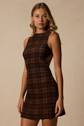 Kimber Brown Multi Plaid Cutout Mini Dress