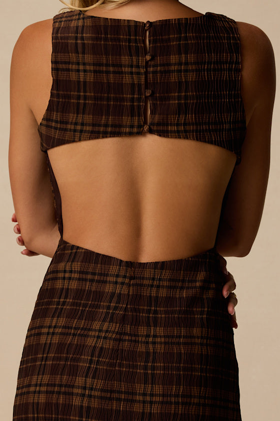 Kimber Brown Multi Plaid Cutout Mini Dress