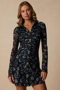 Shae Black and Blue Floral Mesh Mini Dress
