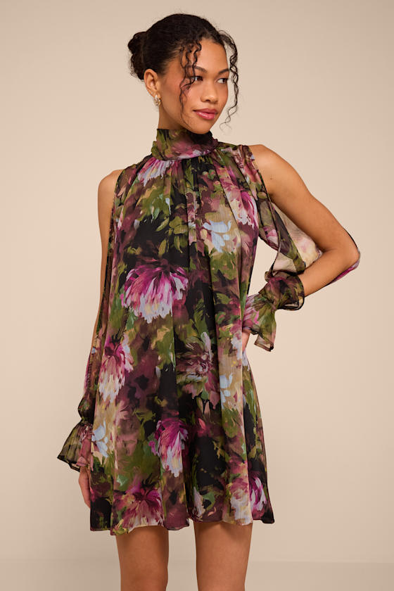 Helsi Green Multi Floral Long Sleeve Mini Dress