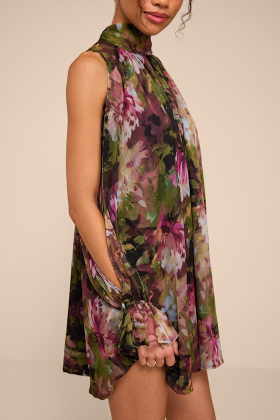 Helsi Green Multi Floral Long Sleeve Mini Dress