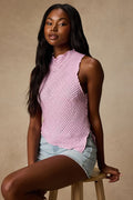 Kye Light Pink Crochet Lace Asymmetrical Tank Top