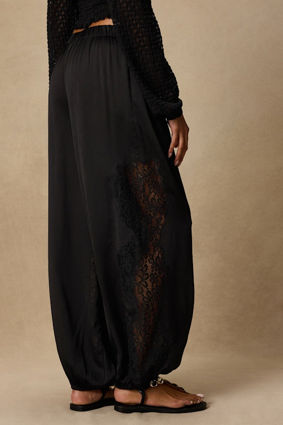 Evette Black Lace High-Rise Jogger Pants