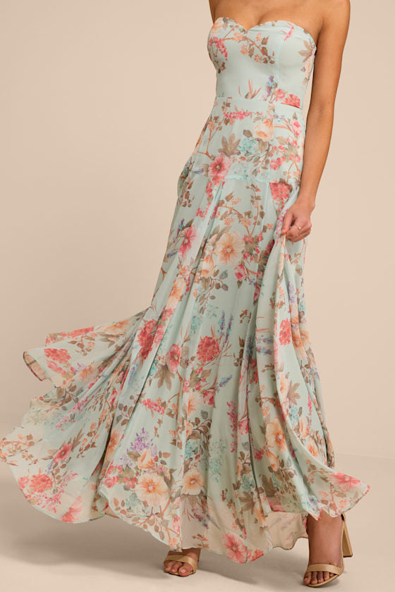 Alandria Mint Floral Drop Waist Maxi Dress