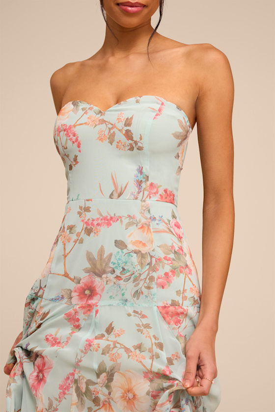 Alandria Mint Floral Drop Waist Maxi Dress