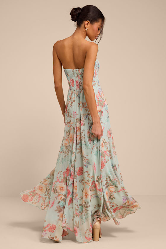 Alandria Mint Floral Drop Waist Maxi Dress