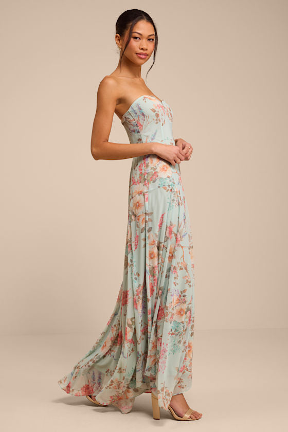 Alandria Mint Floral Drop Waist Maxi Dress