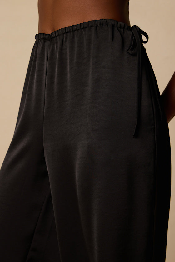 Amala Black Satin Mid-Rise Wide-Leg Pants