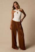 Amala Brown Satin Mid-Rise Wide-Leg Pants