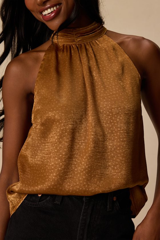 Camille Bronze Satin Mock Neck Tank Top