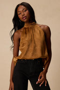 Camille Bronze Satin Mock Neck Tank Top