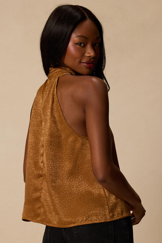 Camille Bronze Satin Mock Neck Tank Top