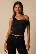 Jill Black Jersey Knit Asymmetrical Top