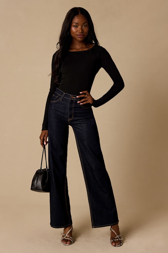 Lusa Black Jersey Knit Lace-Up Bodysuit