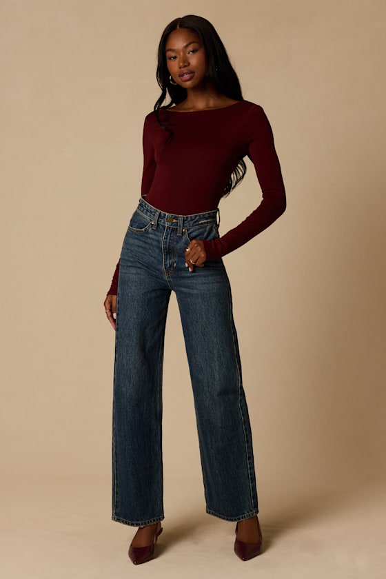 Lusa Maroon Jersey Knit Lace-Up Bodysuit