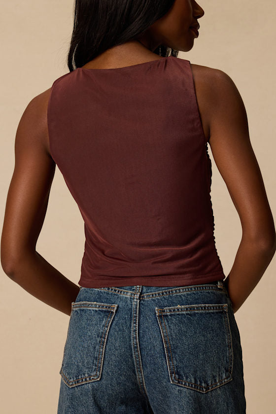 Camari Brown Mesh Ruched Tank Top