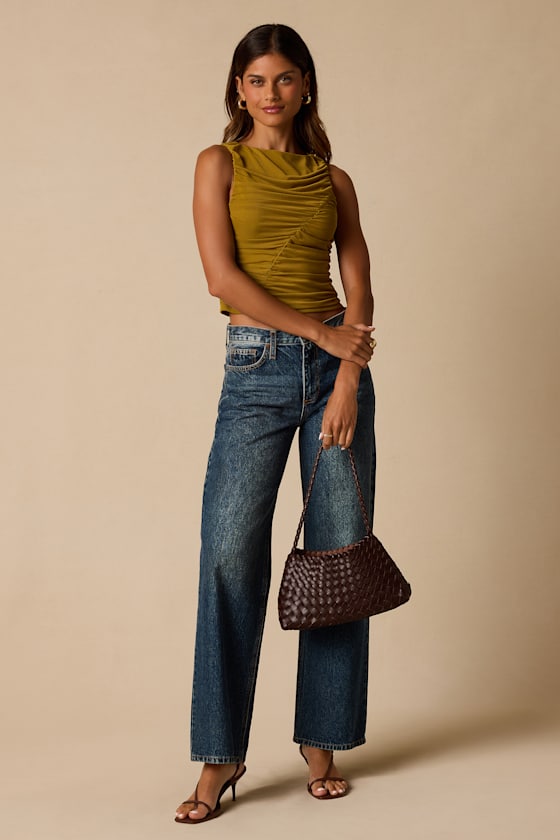 Camari Olive Mesh Ruched Tank Top