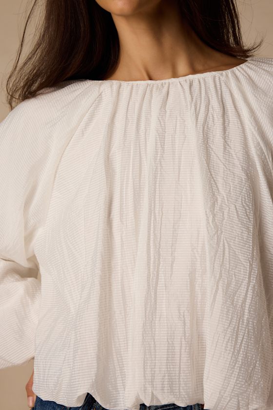 Mavis Ivory Striped Balloon Sleeve Top
