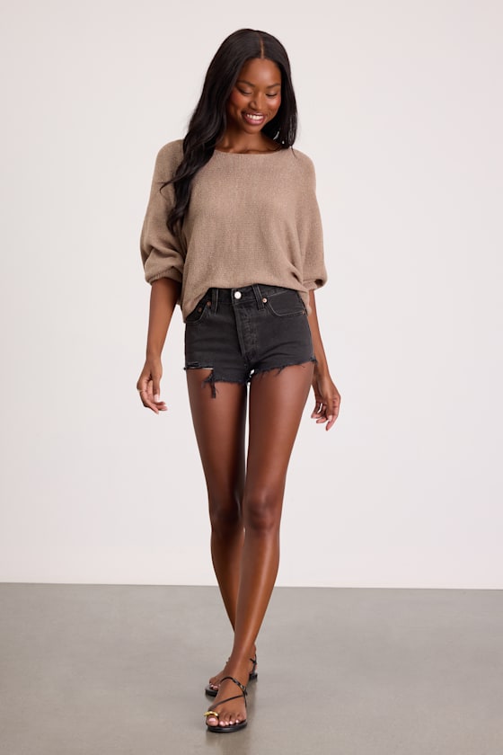 501 Micro Black Distressed High-Rise Denim Shorts