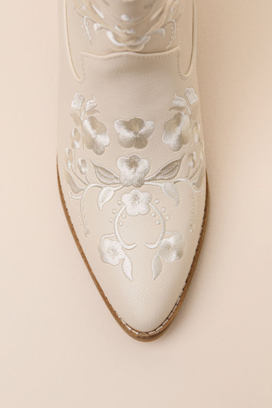 Calico Ivory Embroidered Western Ankle Booties