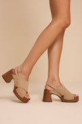 Eudora Sand Suede Wooden Platform Slingback Sandals