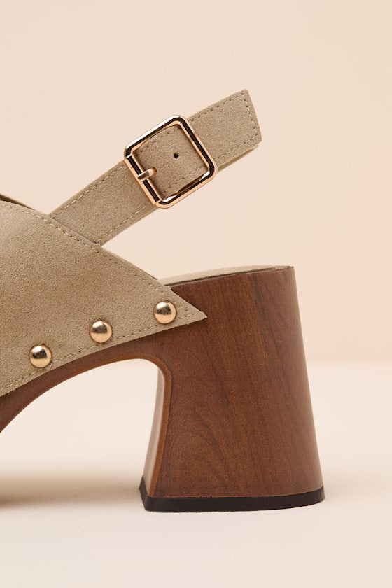 Eudora Sand Suede Wooden Platform Slingback Sandals