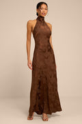 Winslow Brown Satin Jacquard Mermaid Maxi Dress