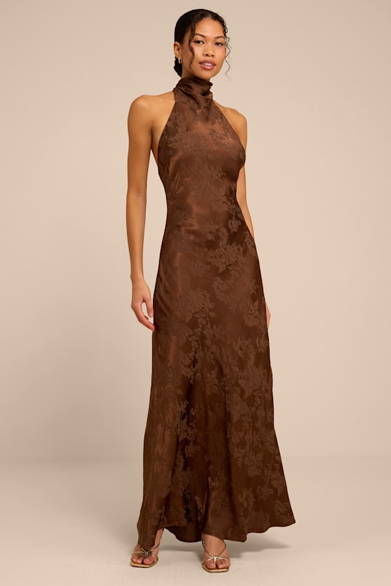 Winslow Brown Satin Jacquard Mermaid Maxi Dress