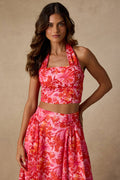 Nashira Pink Multi Floral Halter Top
